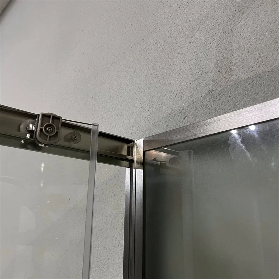 Oumeiga Modern 80*80*225cm Portable Gold Shower Cabin with White ABS Tray & Sliding Door Aluminium Frame Brushed Finish Home Use