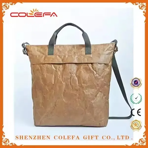 Custom eco friendly dupont paper ladies tote travel bags tyvek paper tote bag with outside front pocket