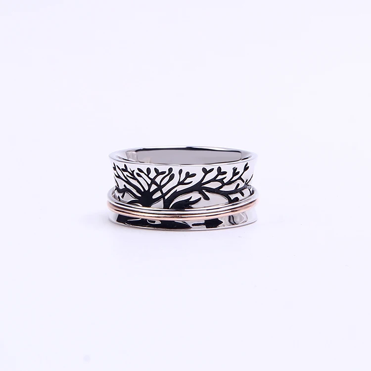 925 sterling silver never fade double color wide band life tree spinner ring