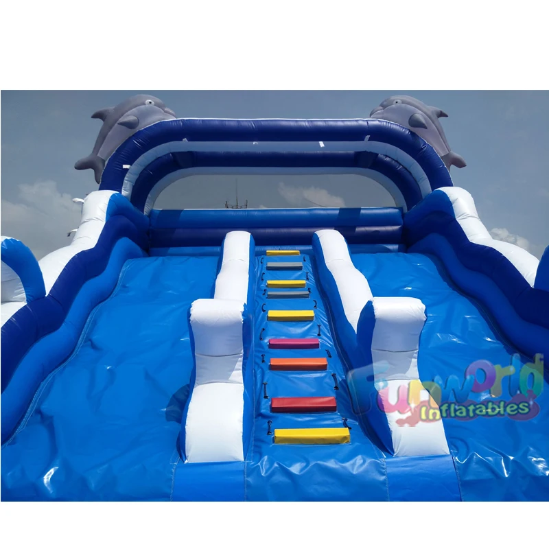 Blue Water Slide with Pool Inflatable Double lane slip Tropical