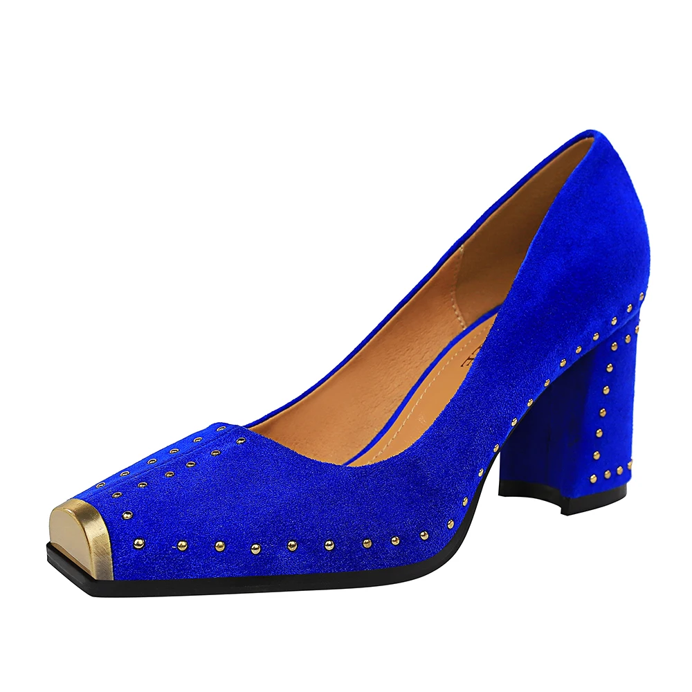 Женские туфли в стиле ретро, туфли на высоком каблуке, с квадратным носком и заклепками, с металлическим носком, 6862-1