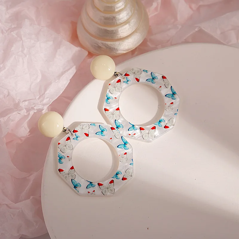 New Arrival Top Selling Trendy Creative Simple Colorful Cartoon Flower Patterns Colorant Match Resin Ring Personality Earrings