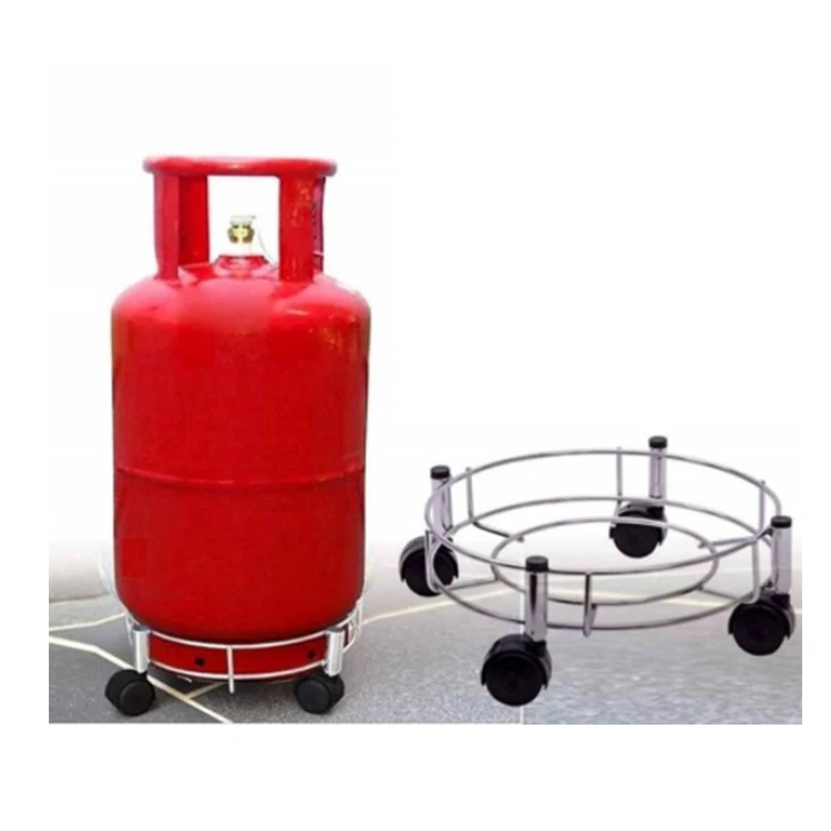 High Quality Heavy Duty Stainless Steel 304 Gas Tank Trolley for Commercial Kitchen Silent Wheels Gas Tank Trolley