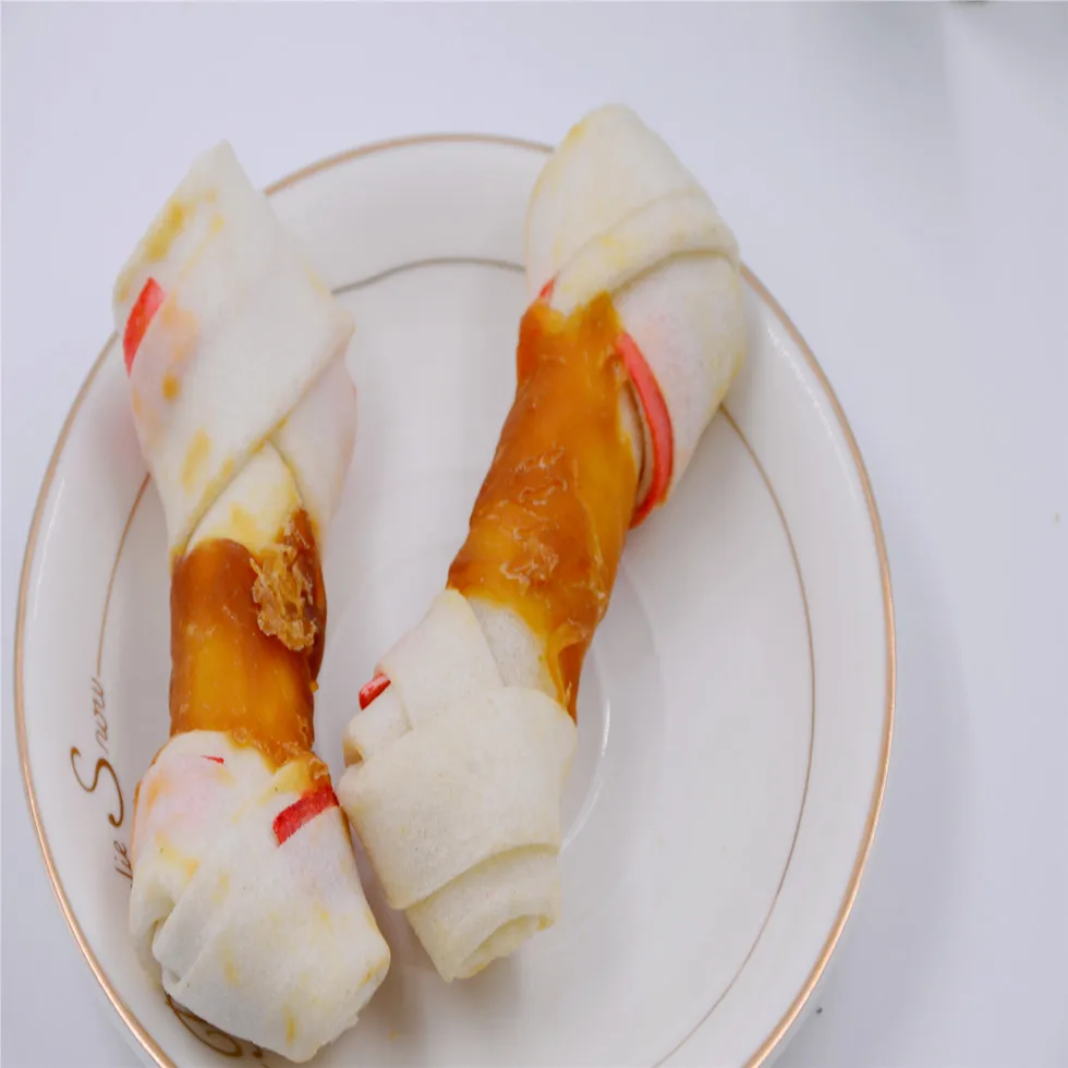 Pet Food Chicken Wrapped Rawhide Knotted Bones for Pet Snacks Dog Food Healthy Dry Dog Snacks
