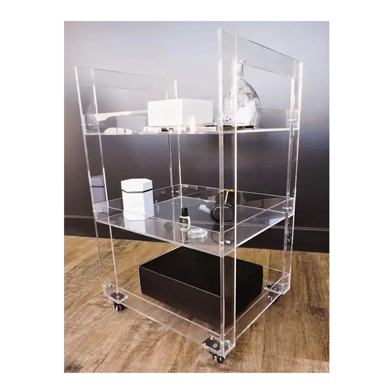 Acrylic Bar Cart Glass Serving Trolley for Hotel Restaurant Rolling Clear Acrylic Food Trolleys Lucite Perspex Serving Bar Carts