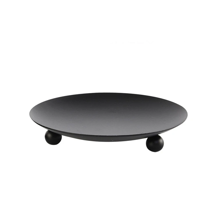 3pcs Metal Gold Brass Black Iron Candle Plate Holder Tray