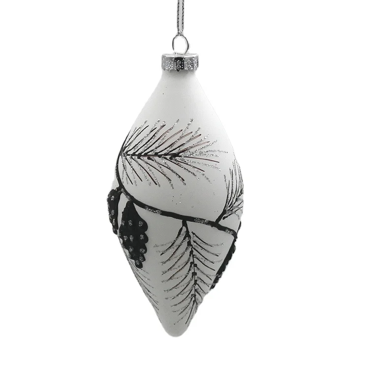 Factory Wholesale Oval Shaped Cheap White Matt Christmas Hanging Glass Ball Decoration