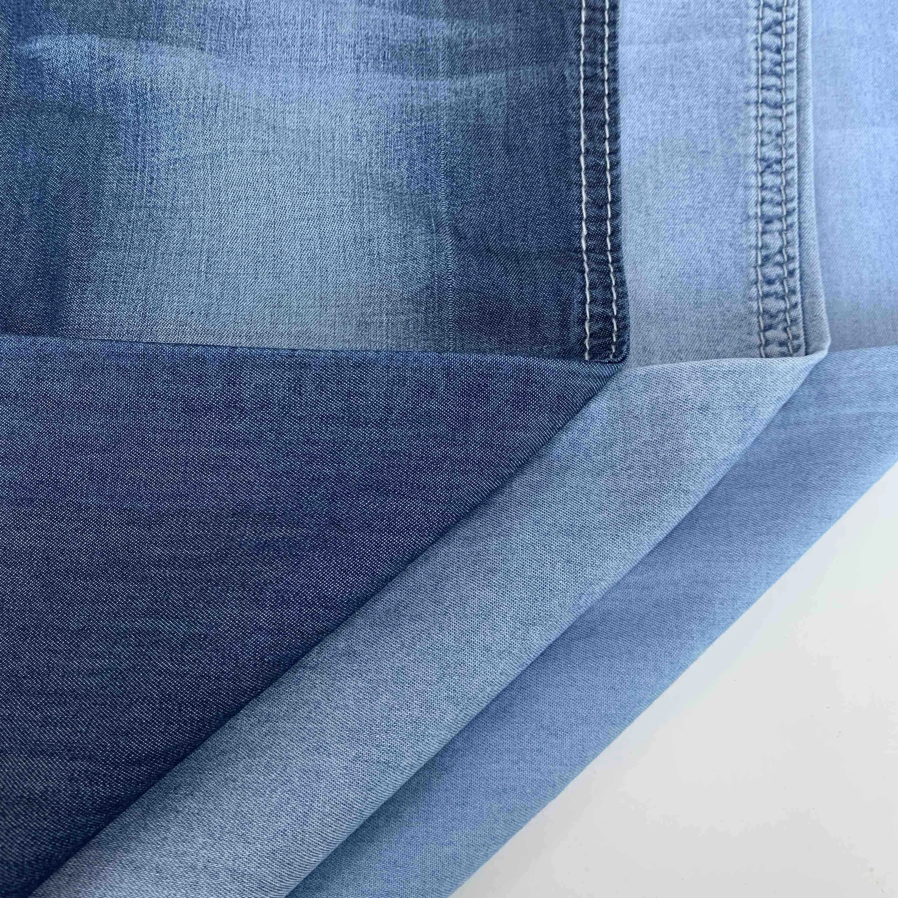 4.5oz Very Lightweight Woven Blue Non-stretch Cotton Tencel Thin Denim Cloths Fabric