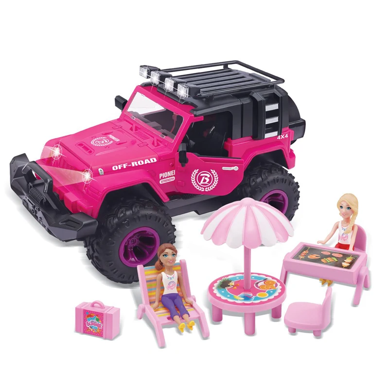 Mini plastic pink doll cars beautiful girl fashion camping doll play set toy