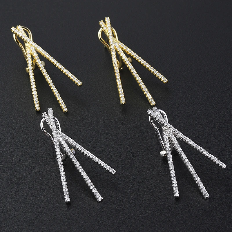 925 18k plated geometric gold earrings zircon stone hot ladies earrings jewelry cross line 5a cz sterling silver cuff ear stud