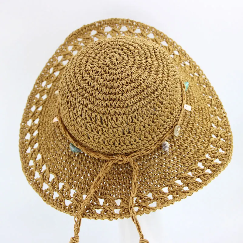Cheap Large Foldable Brown Straw Floppy Hat Palm Western Retro Big Sun Hats For Women Panama Straw Hat UPF