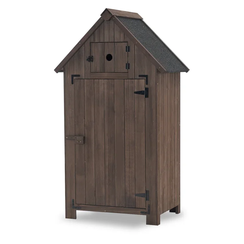 Solid Wood Vertical Storage Tool Shed Outdoor Storage for Watering Cans, Hoses, Spades, and Pots Wooden Sheds Storage Outdoor
