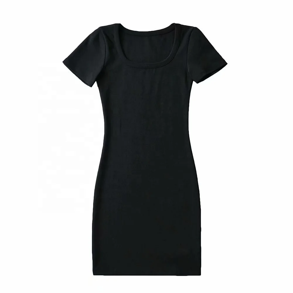 Customized Elegant Square Neck Threaded Elastic Hip Lifting Short Sleeve Ladies Summer Clothing Women Casual Dresses