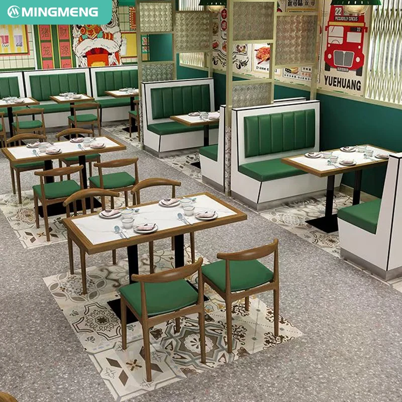 Commercial PU Leather Booth  Marble Table Dining Set for Cafe Bar Lounge Fast Food Restaurant Seating Sofa Set