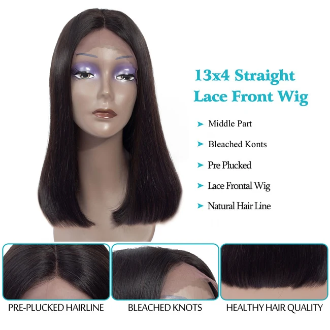 
13x4 Lace Front Bob Wig Straight 100% Brazilian Virgin Cuticle Aligned Human Hair Cheap Vendor Short Bob Wig for Black Women 