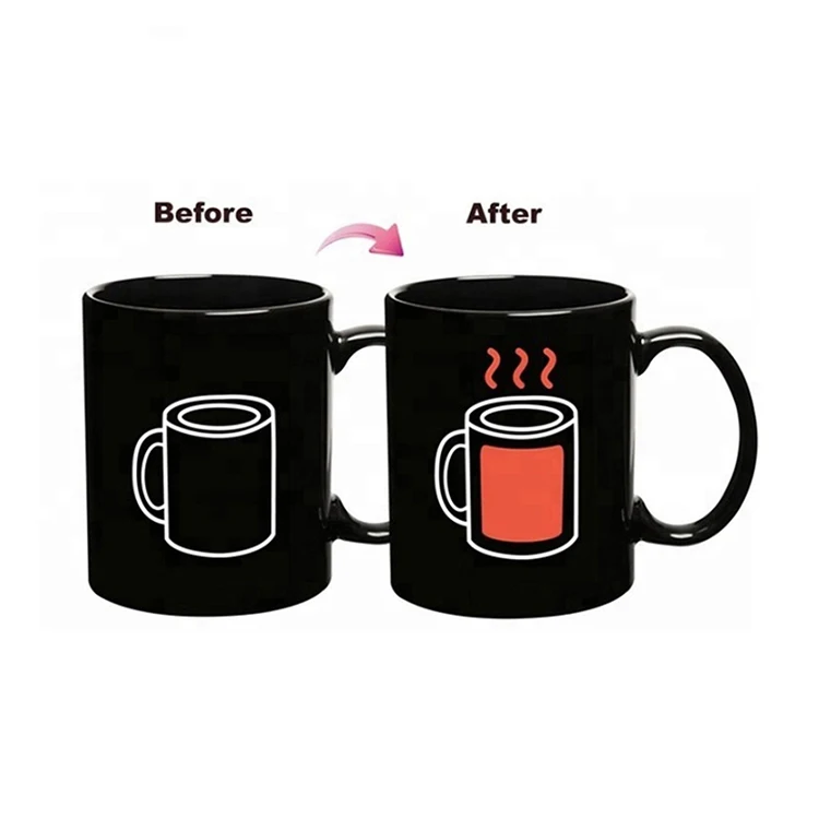 Wholesale 11oz Black Custom Cheap Color Changing Ceramic Heat Sensitive Magic Mug