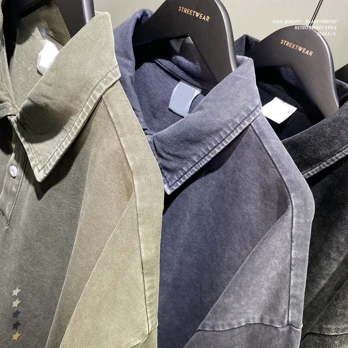 Wholesale Tight Double Yarn Cotton Batik Wash Water Old Lapel Button Slit T-shirt Men Oversized Acid Wash T shirt