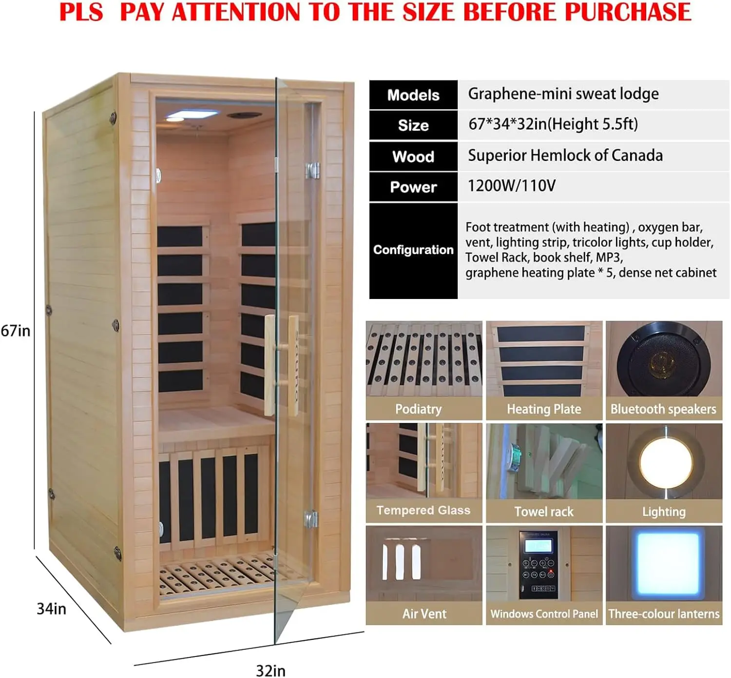 Full spectrum Solid Wood Red Cedar hemlock Home Indoor Infrared red light heater dry Sauna Room customized color