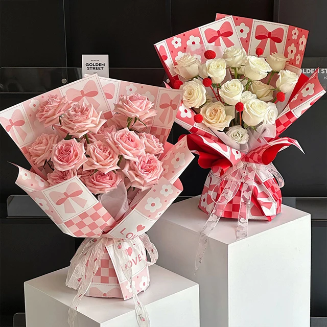 Christmas korean designer brands logo bouquet flower wrapping paper plastic waterproof florist supplies floral gift packages
