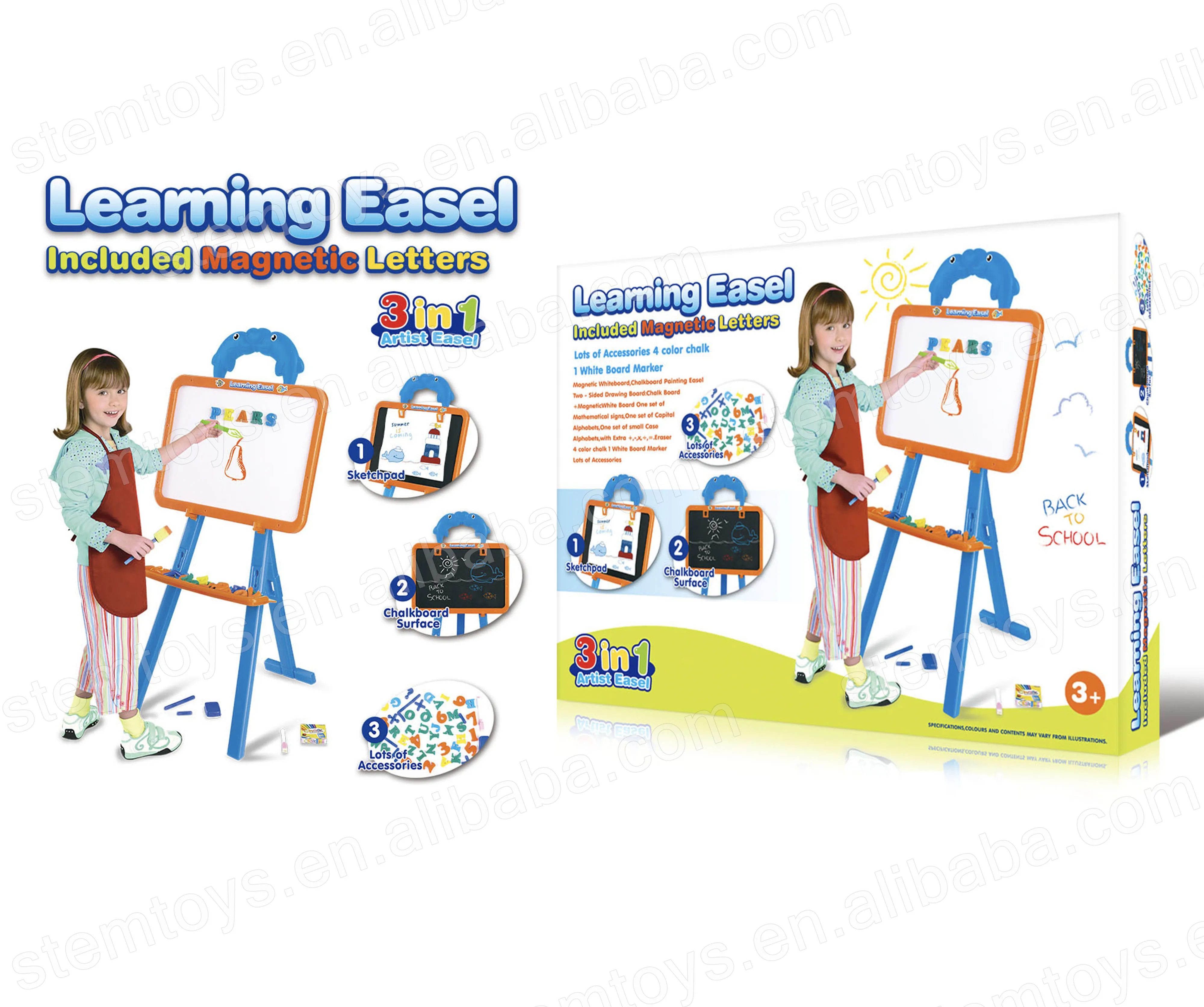 3in1 Double Sided Drawing Board Standing Art Easel Set With Learning Magnetic Alphabet For Kids Toys