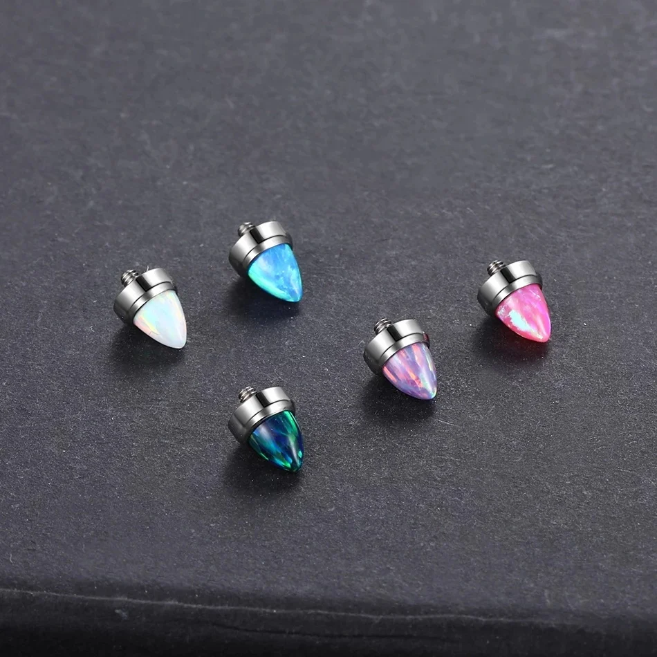Titanium Internally Threaded Ends Piercing Claw Set Opal Bullet Posts Dermal Top Nipple Helix Industrial Barbell Body Piercing