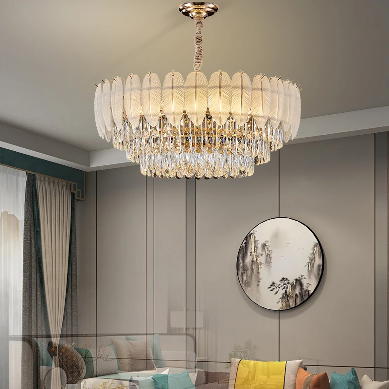 Элегантный французский кремовый стиль круглые прямоугольные Перо люстры современная кухня освещение подвесной светильник для дома