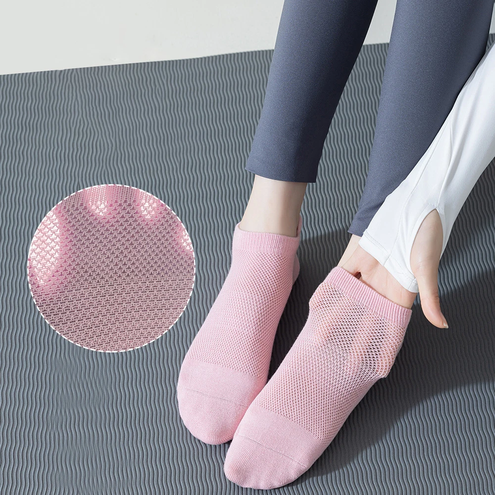 yoga pilates socks Non-Slip Grips Women Colorful Cotton Anti Slip Silicone Gym  Ballet Sport Dance Low Cut thin sock stocking