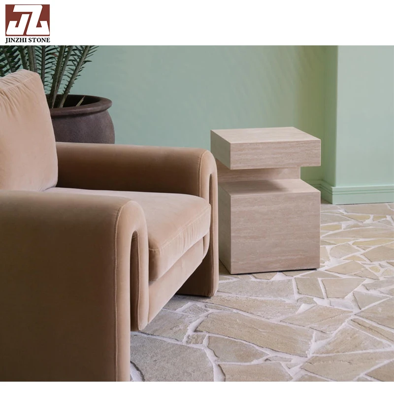 Modern White Marble Cafe Table Travertine Stone Polished Top for Indoor & Outdoor Dining Cut-to-Size Hotels Outdoor Fountains