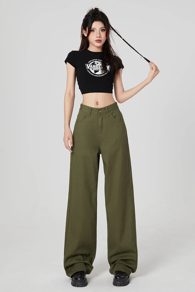 High Waisted Jeans Pants Denim Streetwear Vintage Stone Wash Loose Fit Side Pockets Jeans Denim Baggy women Pants Ladies