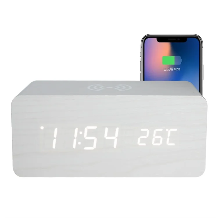 Модное Мобильное Беспроводное зарядное устройство в деревянных СВЕТОДИОДНЫХ цифровых часах