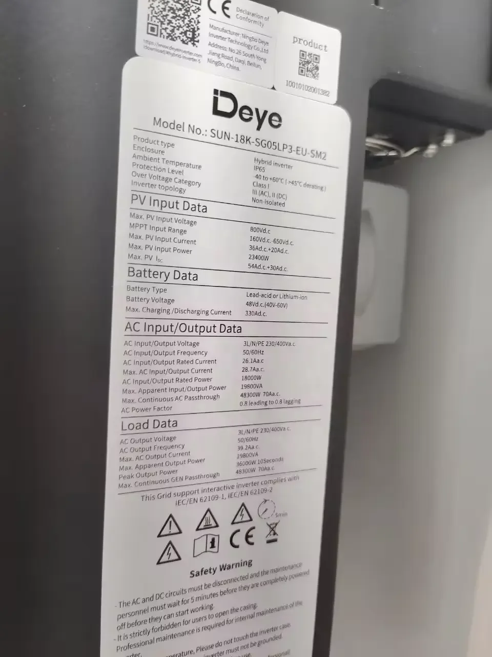 Deye sun-16k-sg05lp3-eu-sm2 16 кВт трехфазный низкое напряжение солнечный гибридный инвертор