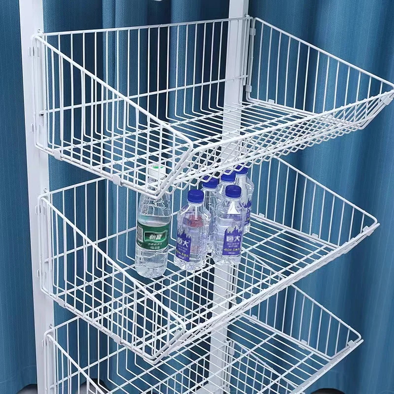 White Heavy Duty 5 Tier Display Baskets for Retail Shop Supermarket