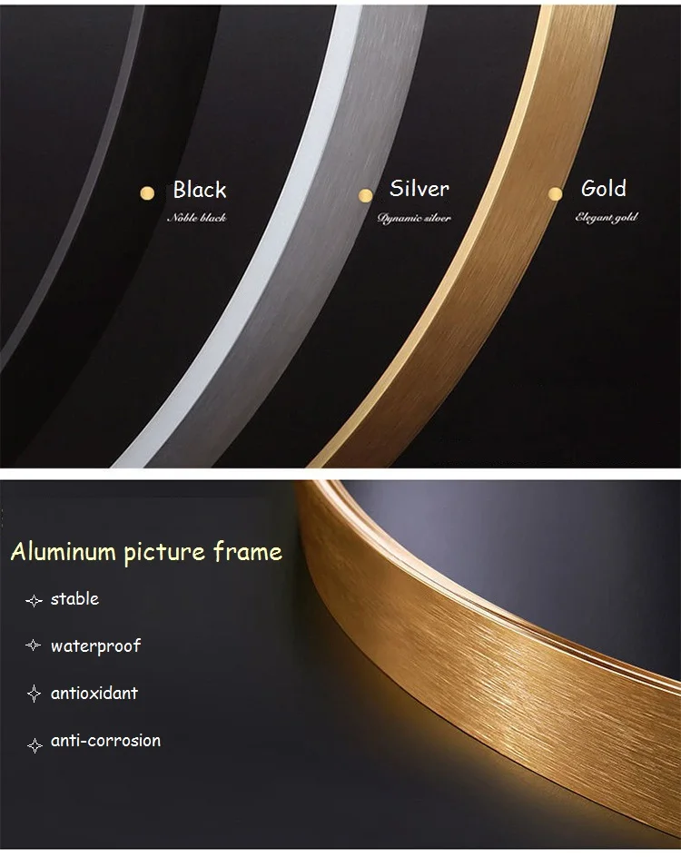 Luxury aluminum round mirror photo picture frame for decoration