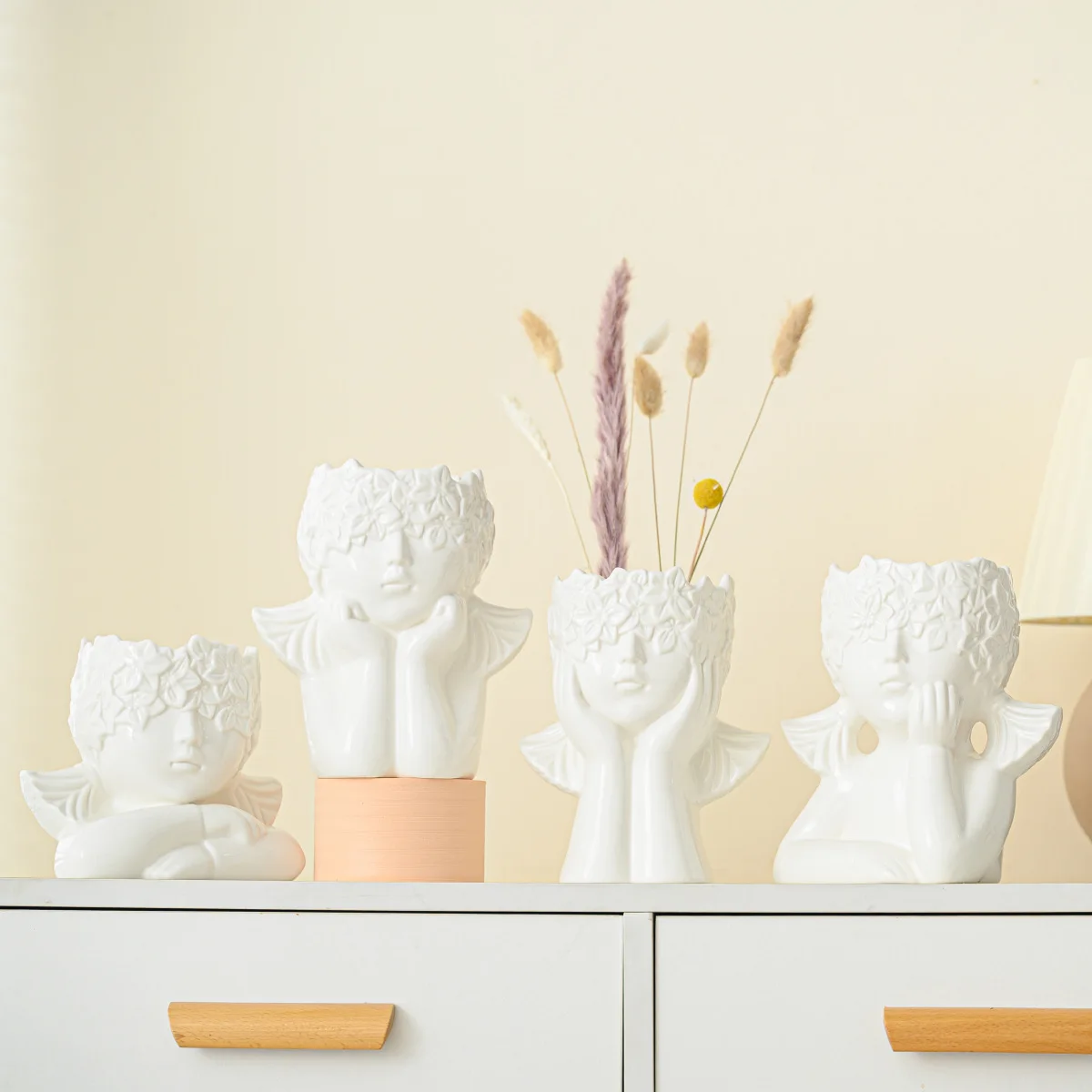 Nordic Style White Creative For Decoration Angel girl shape Porcelain Flower Vases Home Decor Ceramic Vase