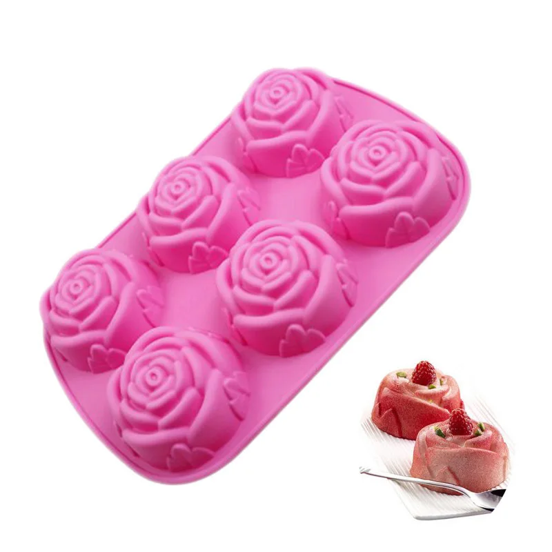 Valentines Day 6 Rose Flower Shape Silicone Cake Chocolate Mold Tray