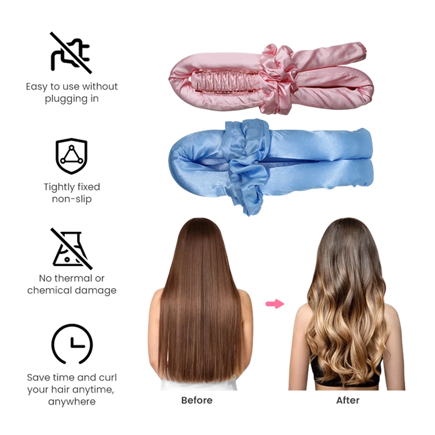 Hot Selling 100% Mulberry Silk Curling Rods Magic Curls Hair Foam Sponge Roller Heatless Hair Curler With Scrunchies Set