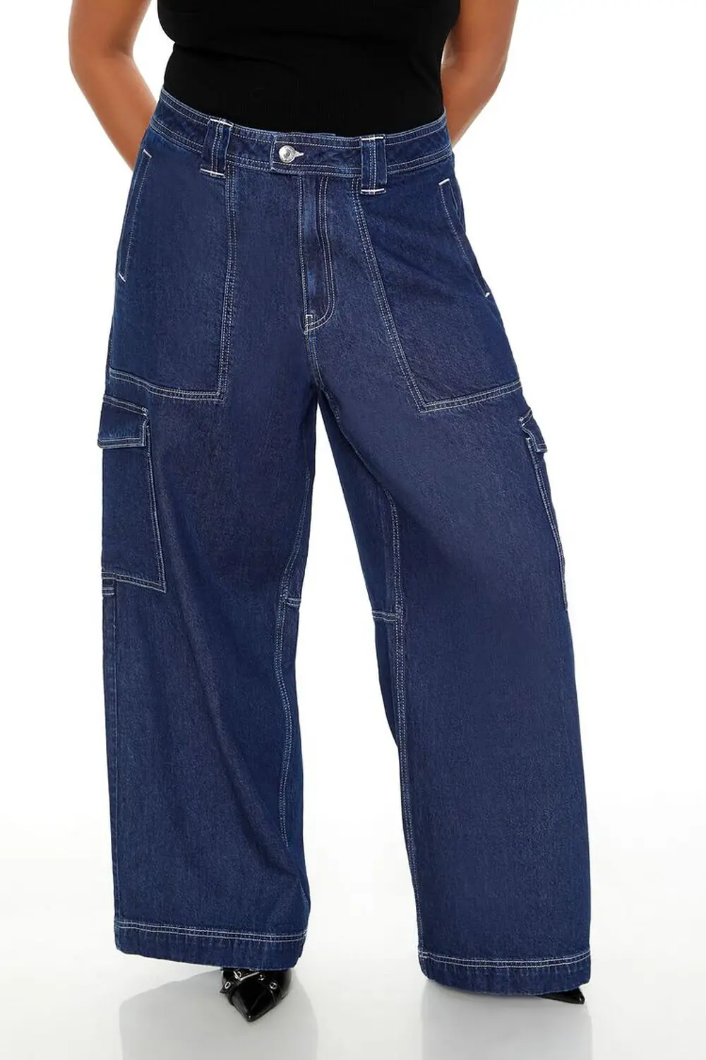 Plus Size Wide-Leg Cargo Jeans for Women - High Waist  Oversized Pants with Pockets Casual Loose-Fit Denim for All Body Types