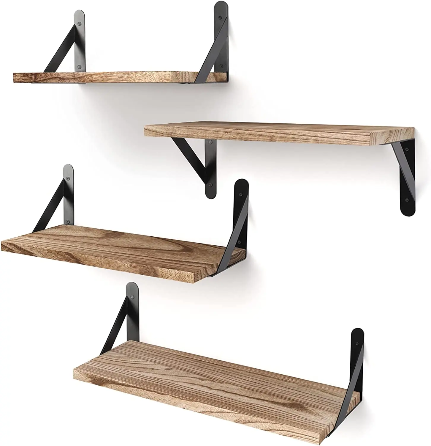 Floating Rustic Wood Shelves, 4 Sets of Wall Mounted Shelf for Bathroom Decor, Bedroom, Living Room and Plants