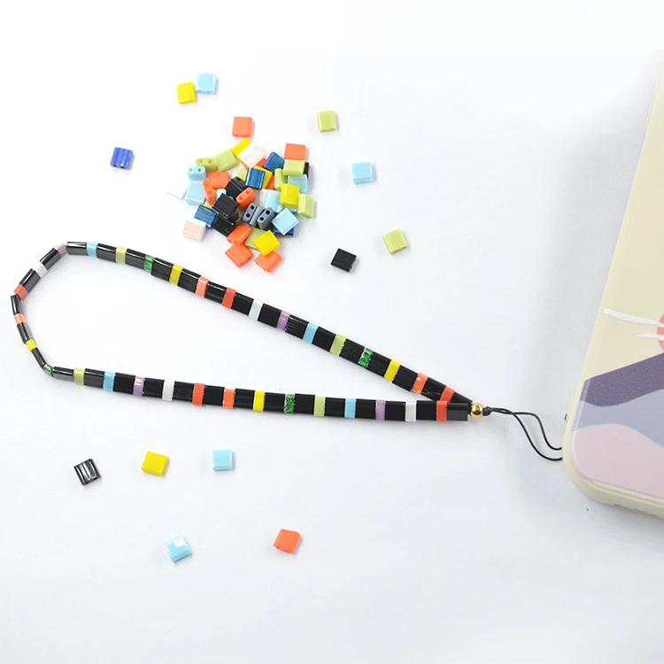 New arrival non-slip color contrast imitation tila beaded fashion phone holder bracelet chain straps