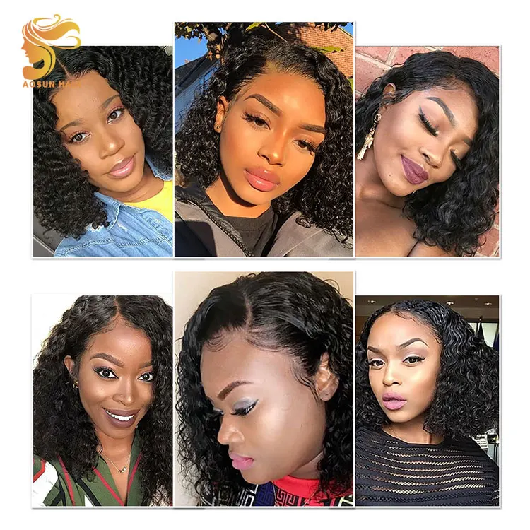 Aosun Bob Lace Front Short Curly Wig For Black Women, Brown Short Bob Lace Wig, Short Pixie Cut Bob Wigs 100% Human Hair