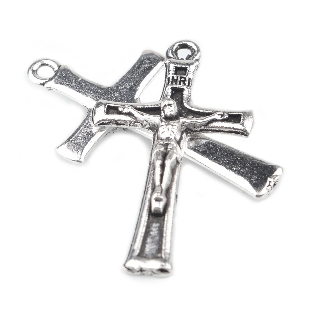 33mm Silver Alloy Jesus Crucifix Pendant for Rosary Making Catholic Cross