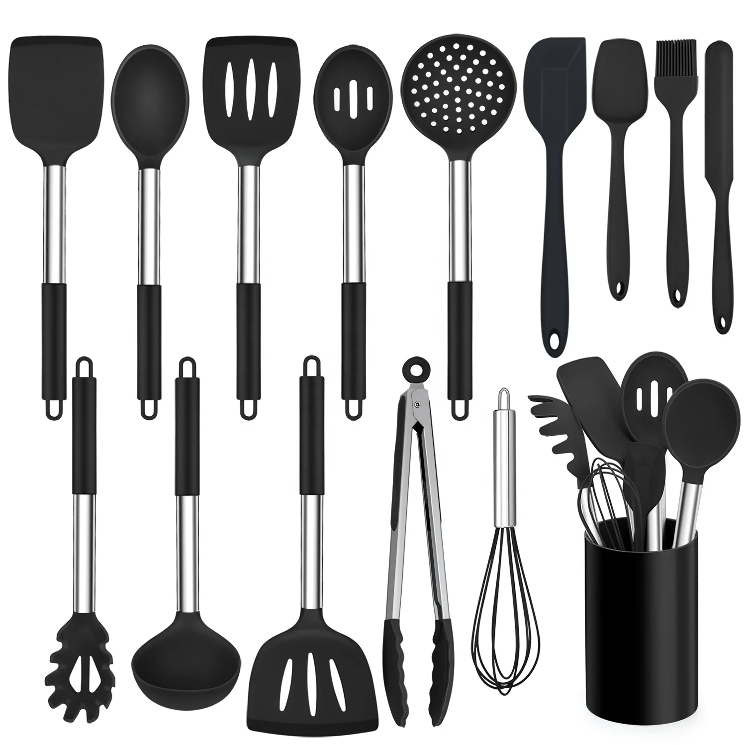 
Stock in USA FREE SHIPPING 15pcs silicone and stainless steel kitchen accessories bpa free non-stick cooking kitchen utensil set 
