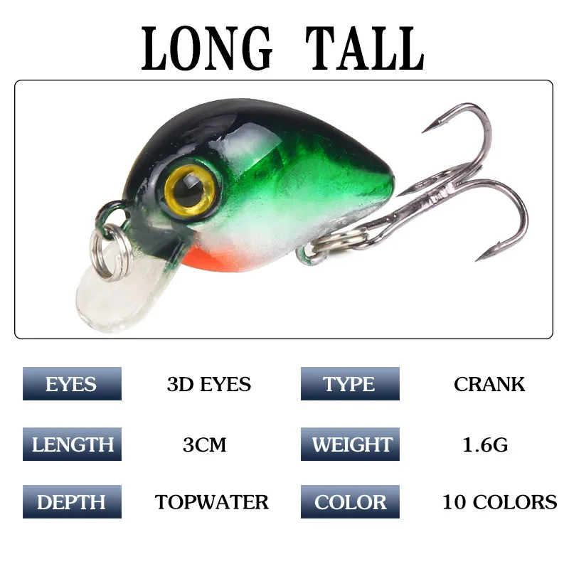 SEASKY Topwater 3D Simulation Painting Freshwater Fishing MINI Hard Lure Crank Bait