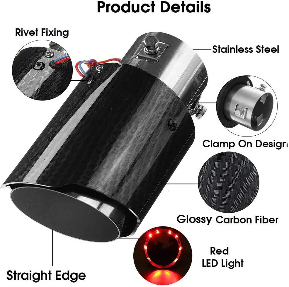 Factory Universal LED Fire Flame Car Exhaust Tip Muffler Pipe For 35-63mm Steel With Led Light