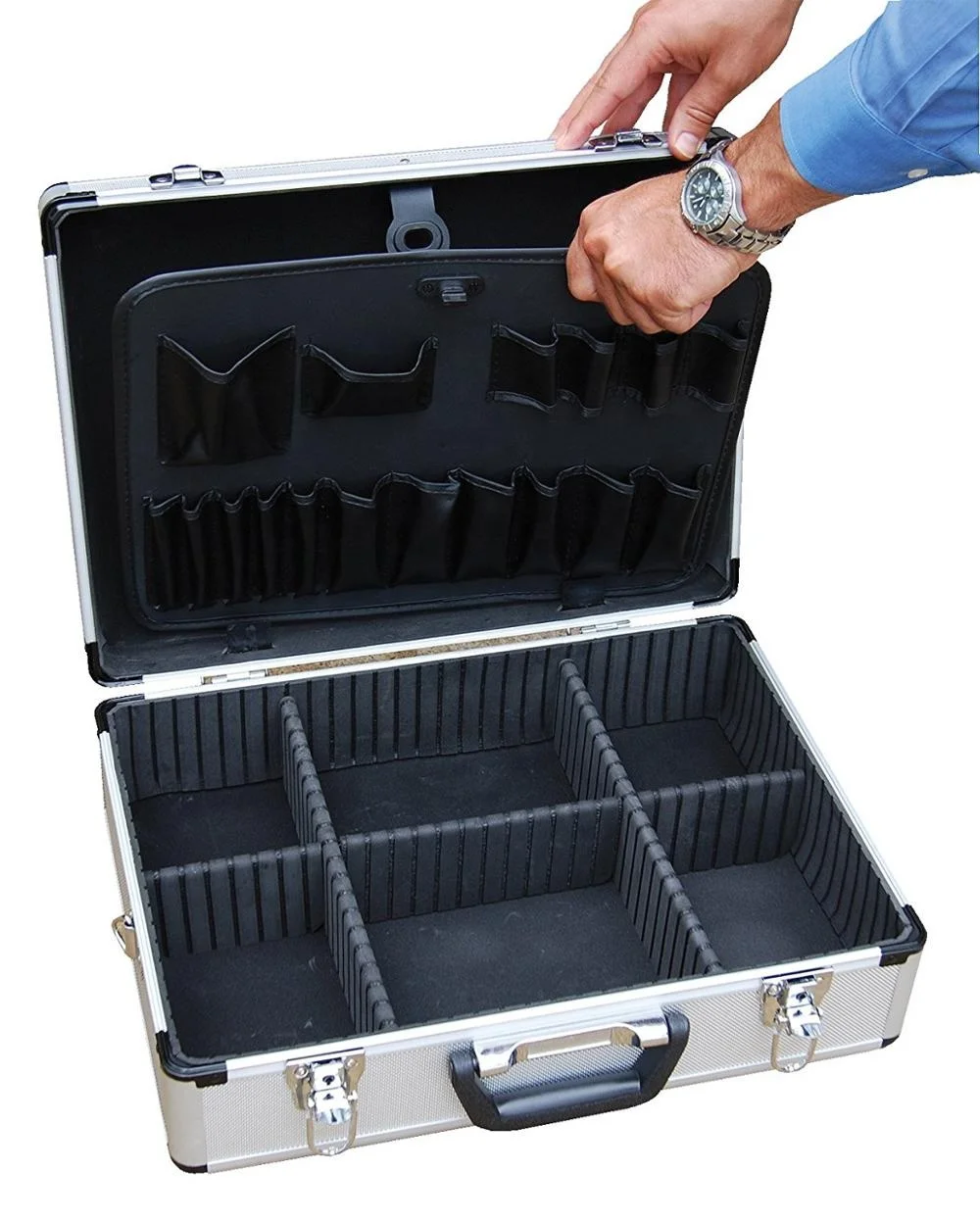 Silver Color Portable  Aluminum Hard Case Tool Box Travel Brief case