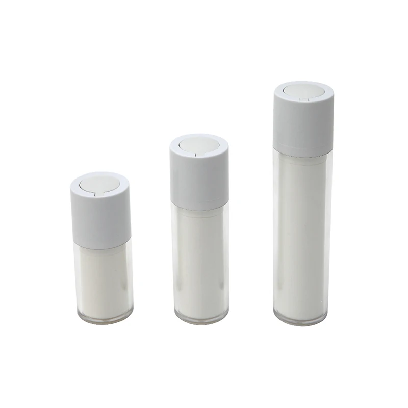 Offering 15ml 30ml 50ml White  Color Up-down Top and Bottom Twist Up Plastic Cosmetic Airless Pump Bottle