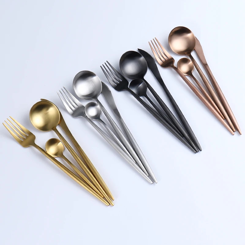 
High Quality Stainless Steel Flatware Titanium Matte Wedding Gold Cutlery 