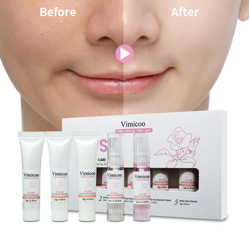 Private Label Mini Kits Skin Care Lightening Small Daily Use Products Rose Water Skin Care Set