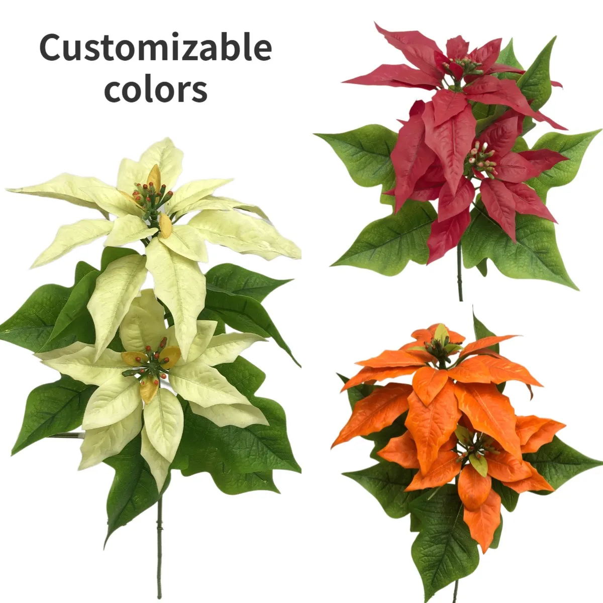 Fabric Rubber  Decorative Artificial Poinsettia Arrangement Christmas Flower