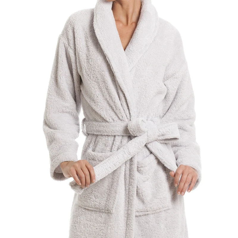 Women Full Length Shawl Collar Microfiber Bathrobe Soft Fleece SPA Robe for Winter